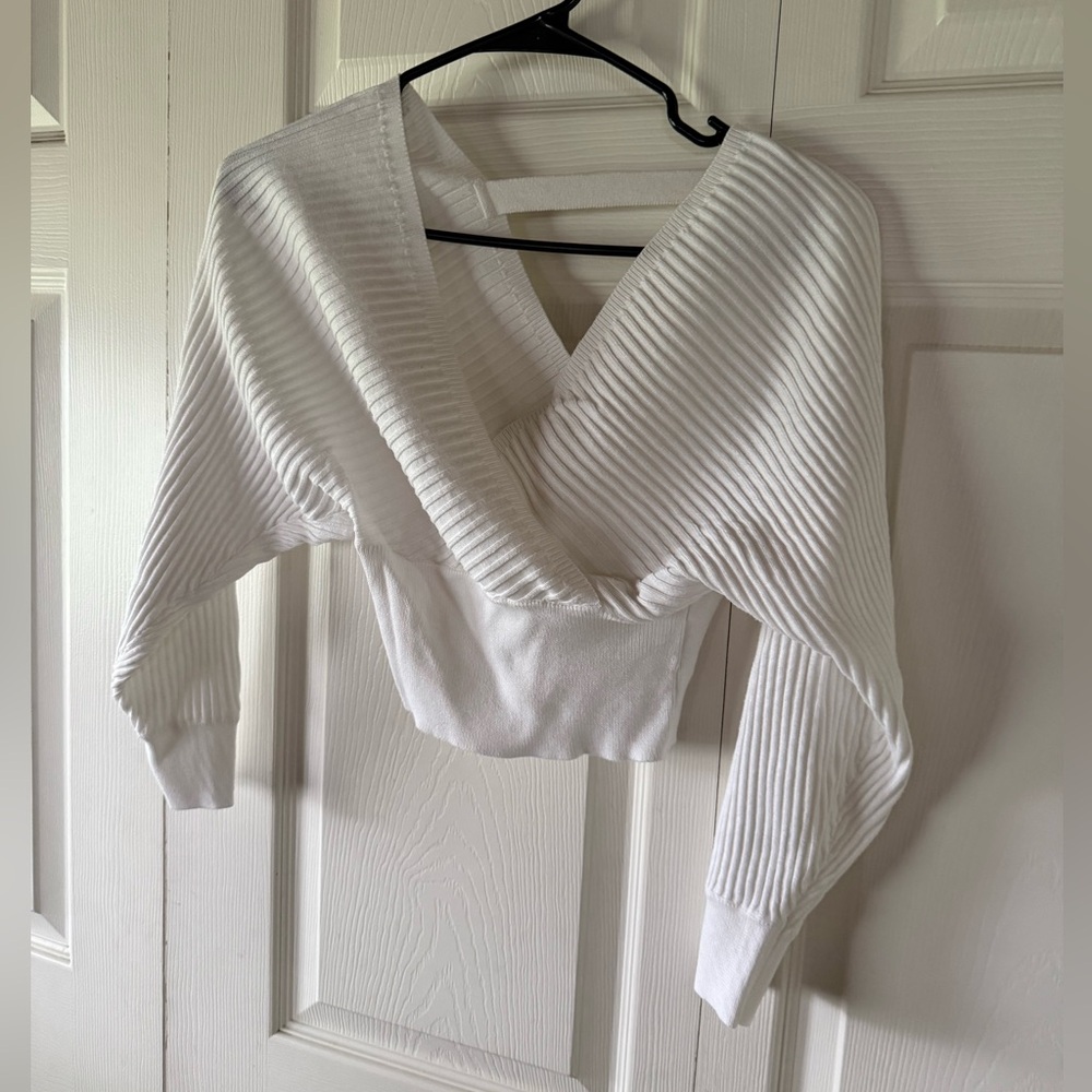 Love Tree White Ribbed Wrap Crop Top